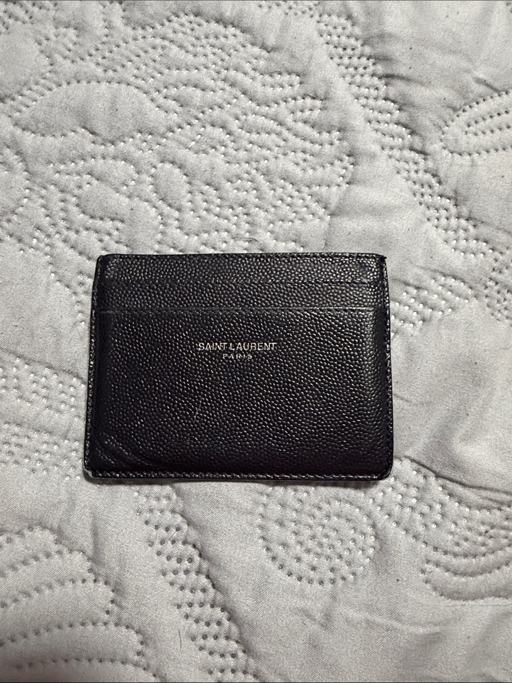 Saint Laurent Black Textured Leather Card Holder with Silver Logo